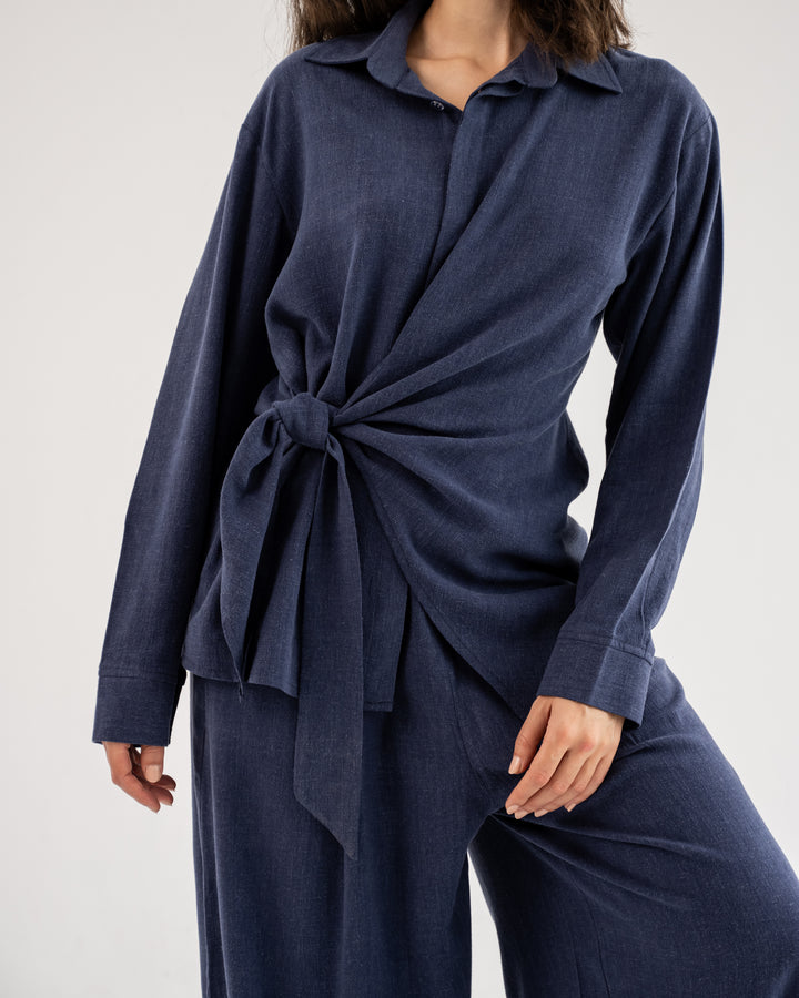 Duo Linen Set In Denim Blue