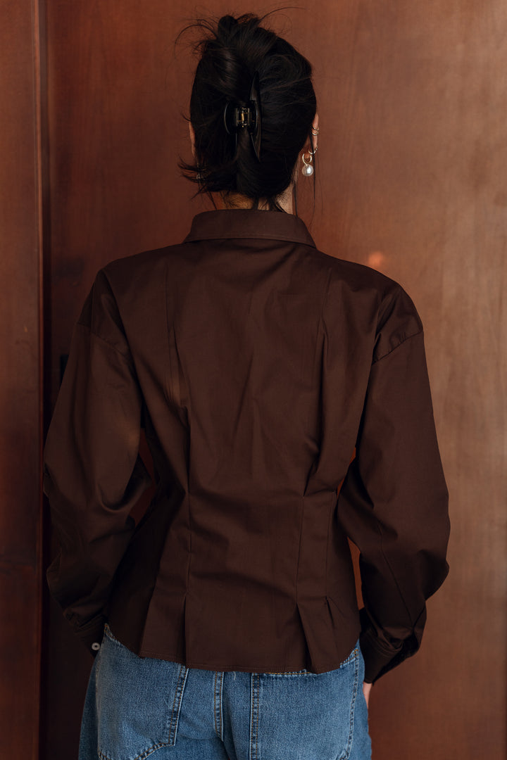 Popline flare shirt in brown