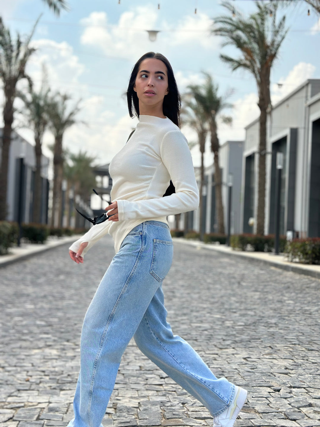 The Draped Soft Knit Top in off-white