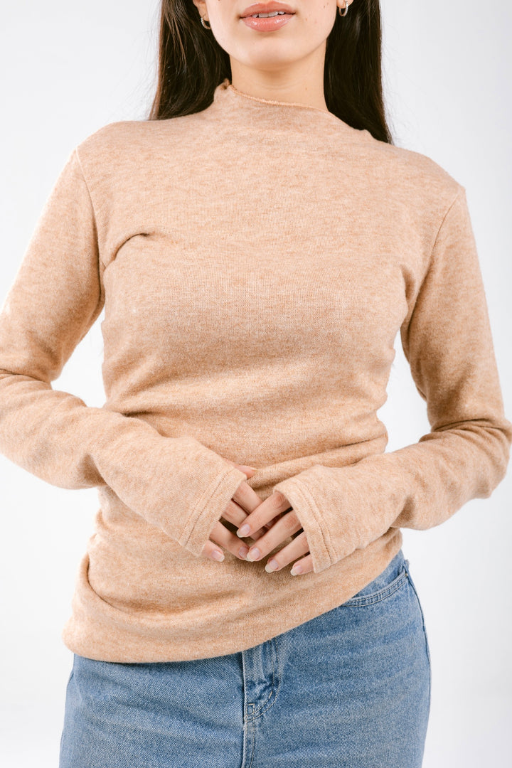 The Draped Soft Knit Top in Camel