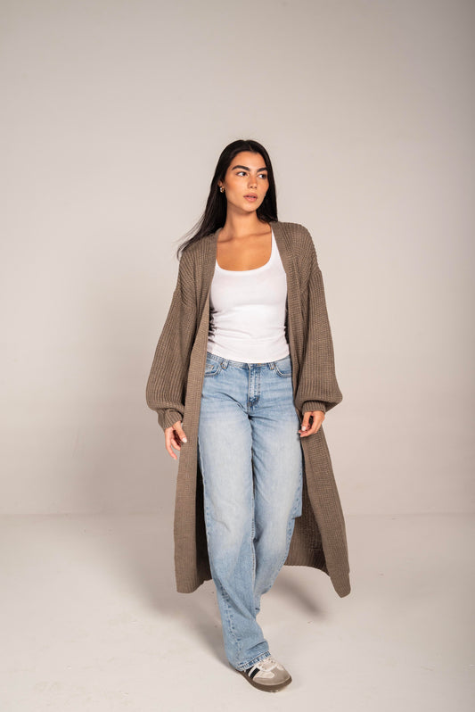 The Cozy Long Knit Cardigan in greige