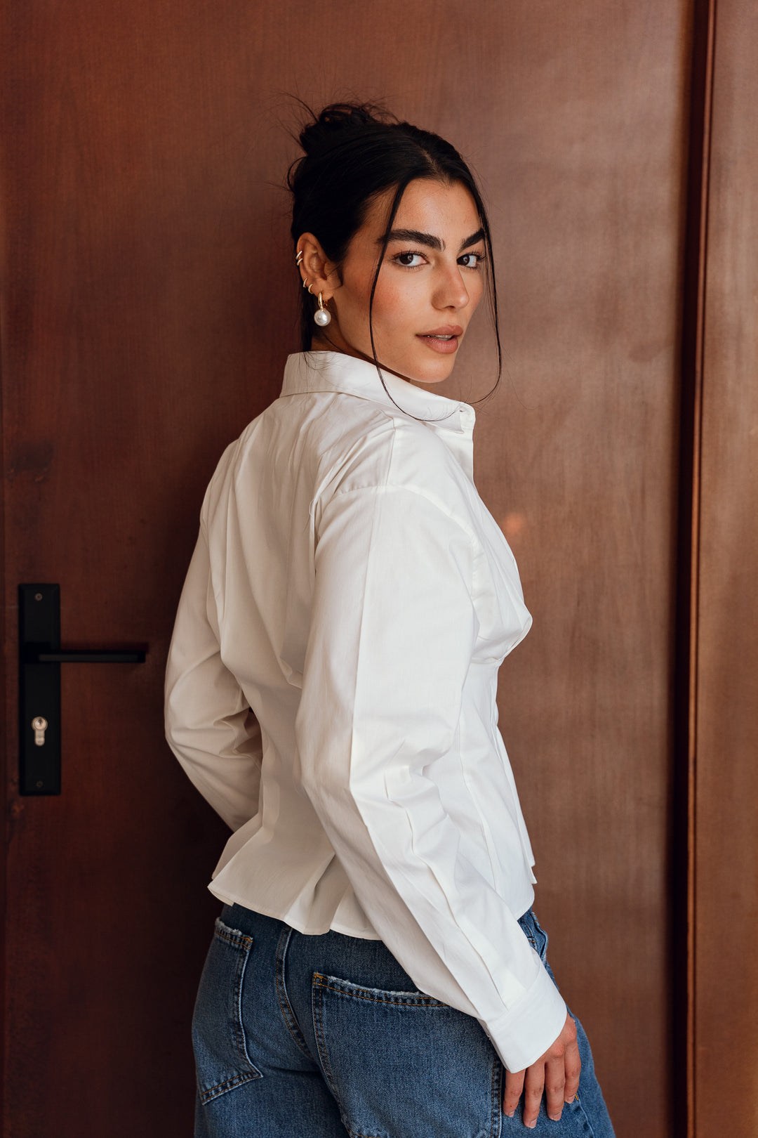 Popline flare shirt in white