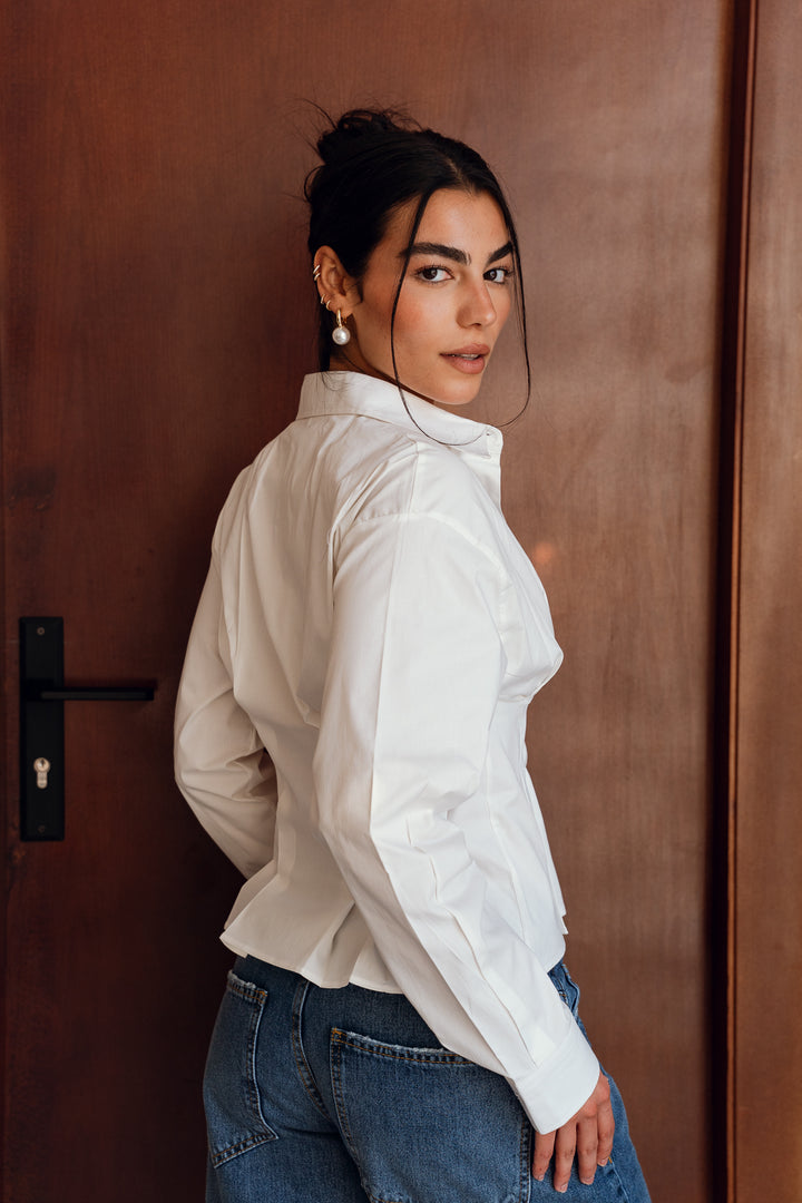 Popline flare shirt in white