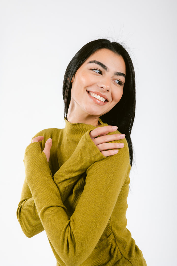 The Draped Soft Knit Top in lime