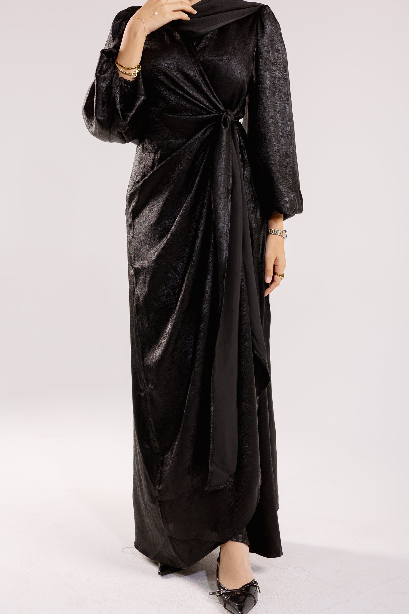 Shimmer Drape Gown in black