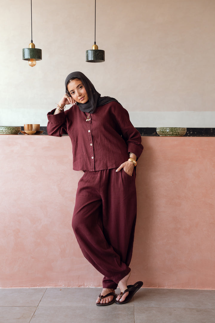 Loose muse shirt in burgundy