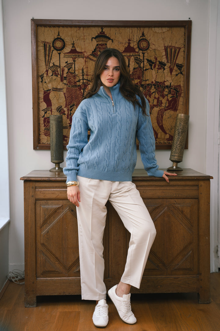 The Cable Knit Sweater in sky-blue