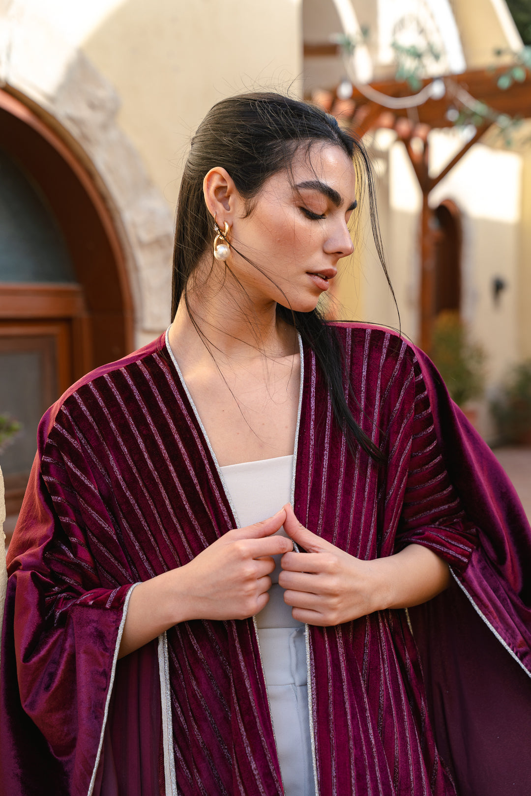 The Imperial Velvet Kaftan In Burgundy