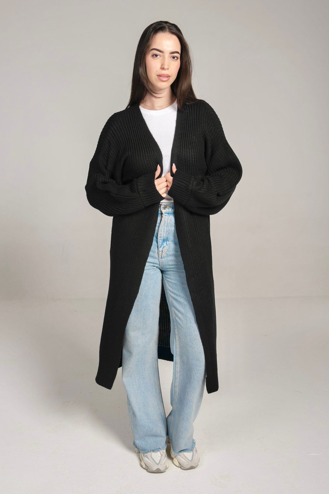 The Cozy Long Knit Cardigan In Black