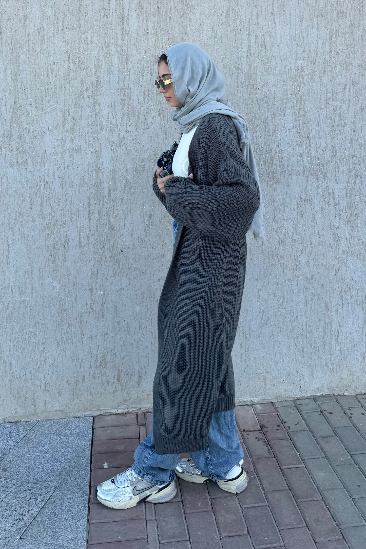 Knitted cardigan in dark grey