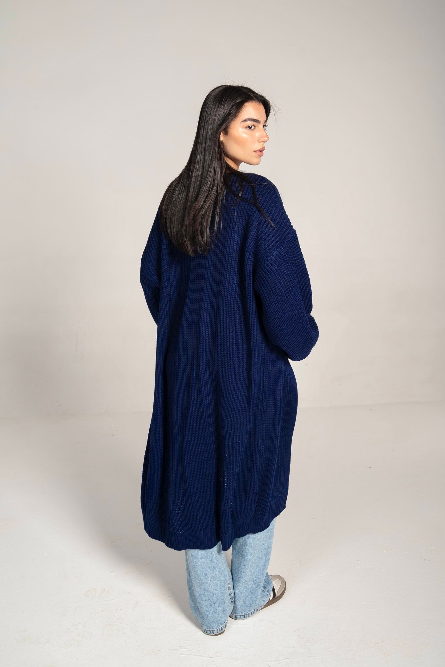 The Cozy Long Knit Cardigan in Navy-Blue