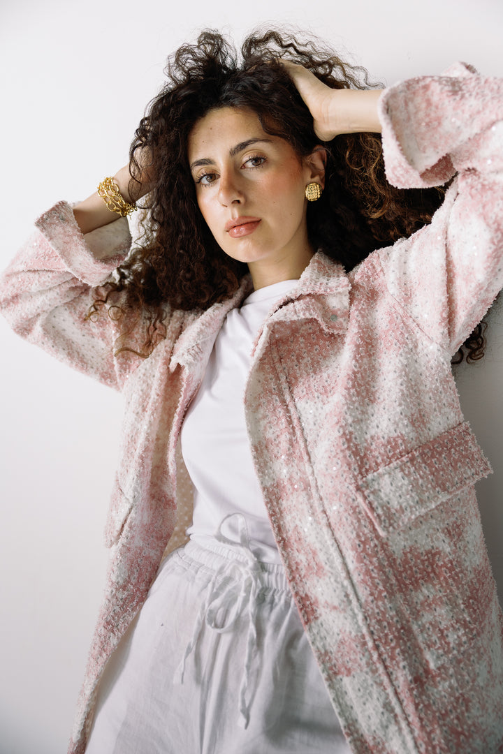 Tie-dye washed denim jacket in pink