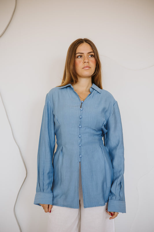 Corset draped shirt in navy-blue