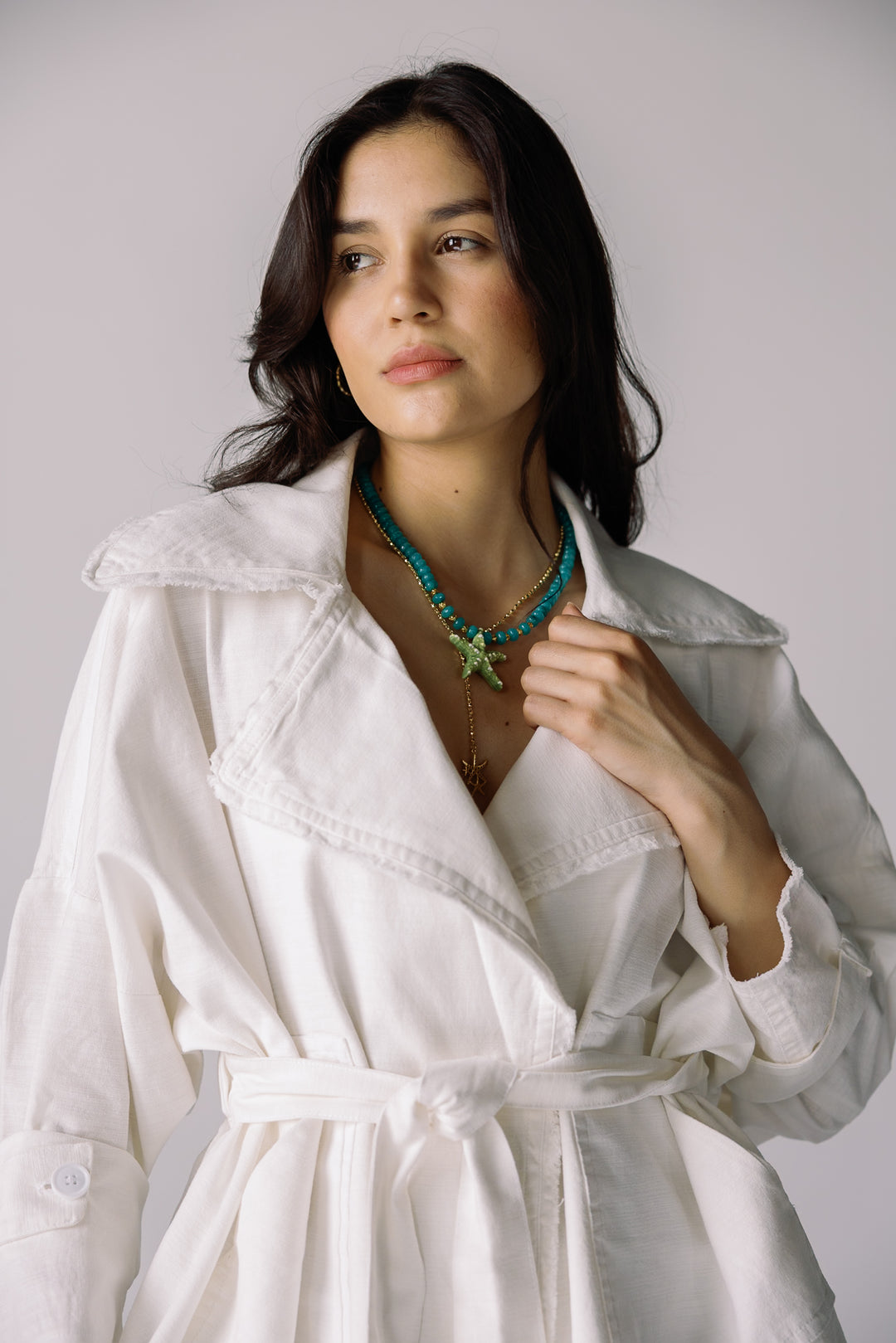 Raw linen cardigan in ivory