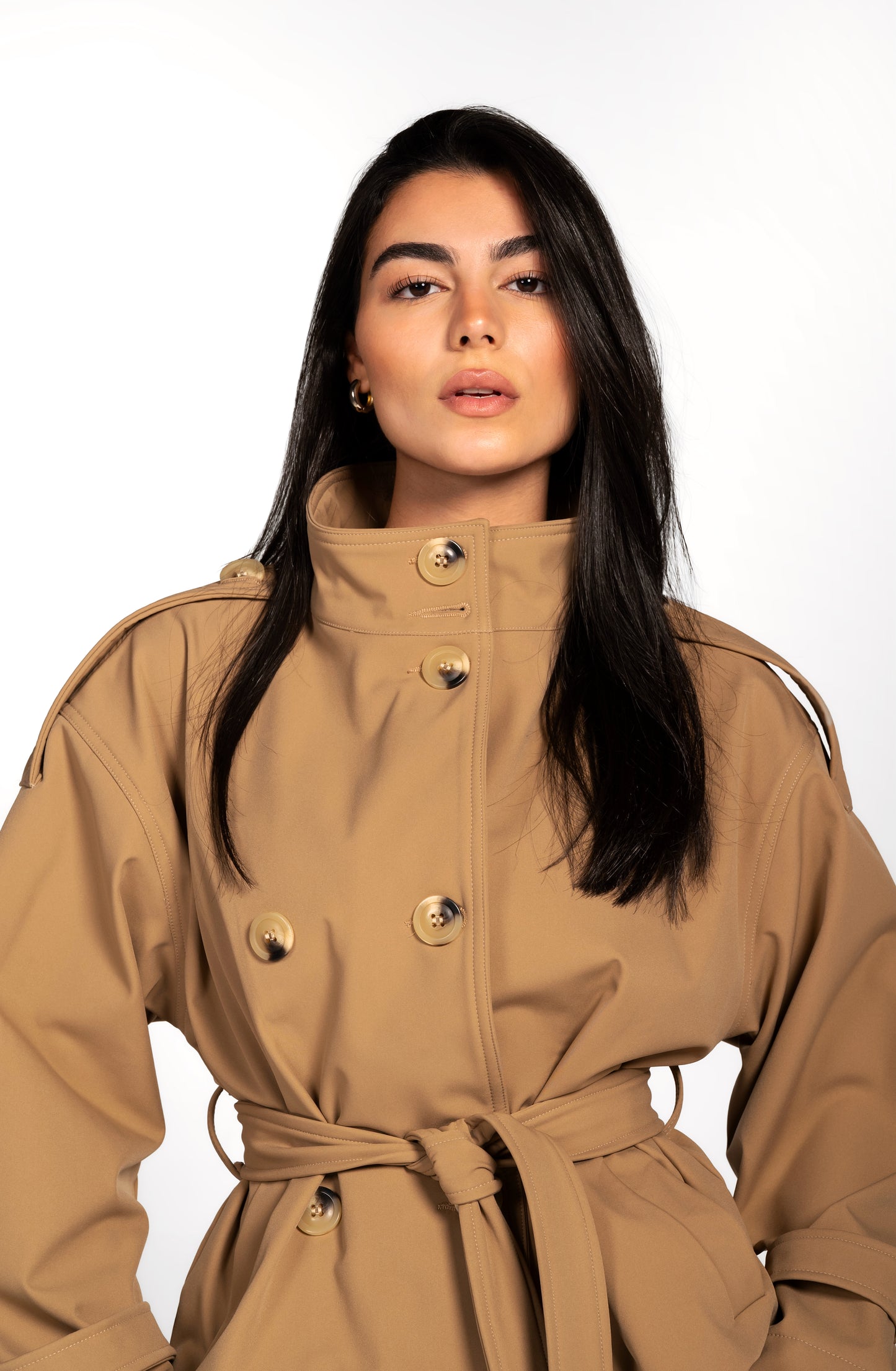 The Lined Crop Coat in Beige