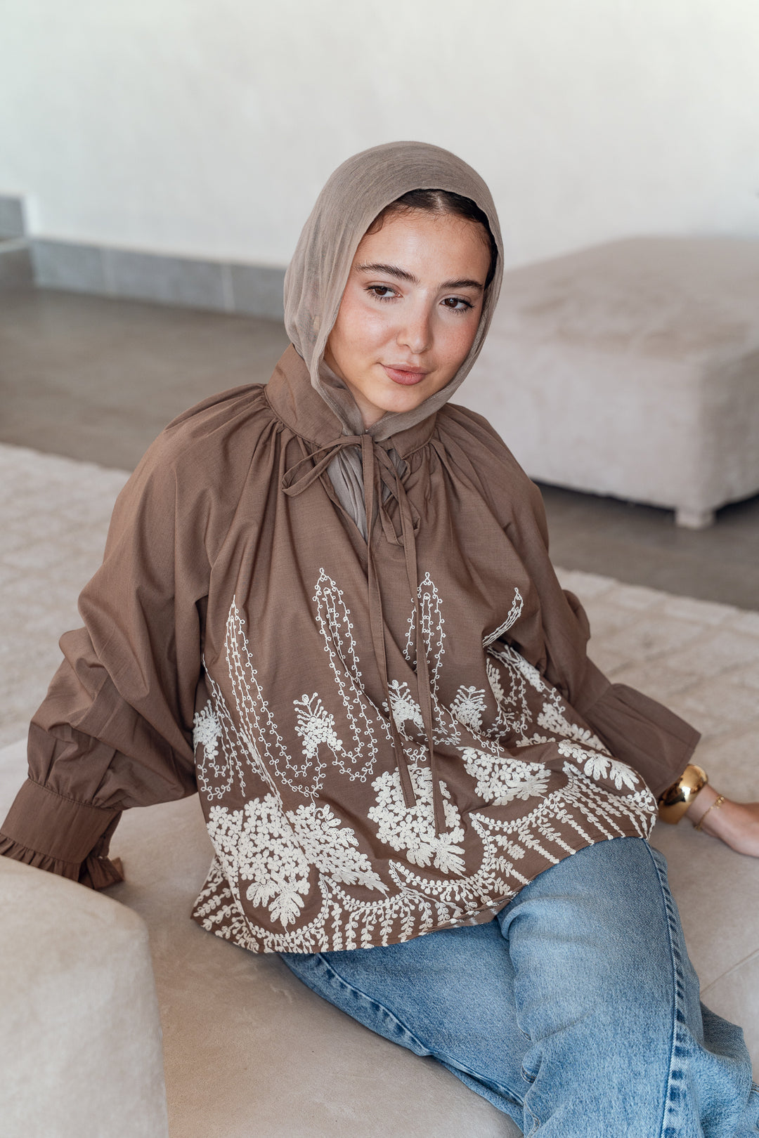 Ruffle Bloom Blouse in brown