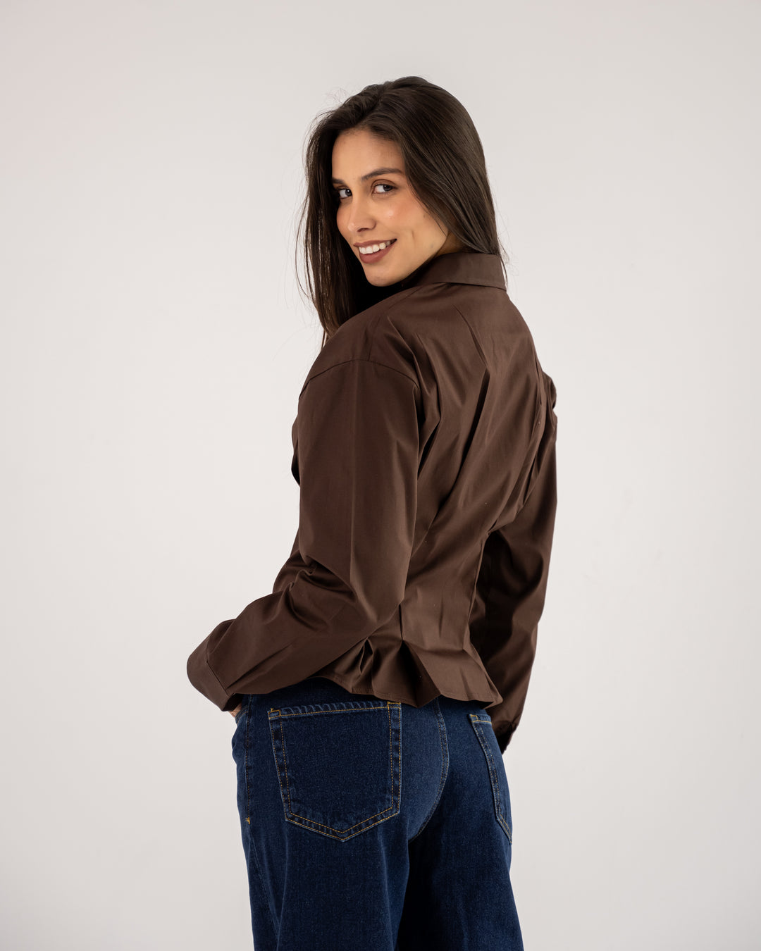 Popline flare shirt in brown