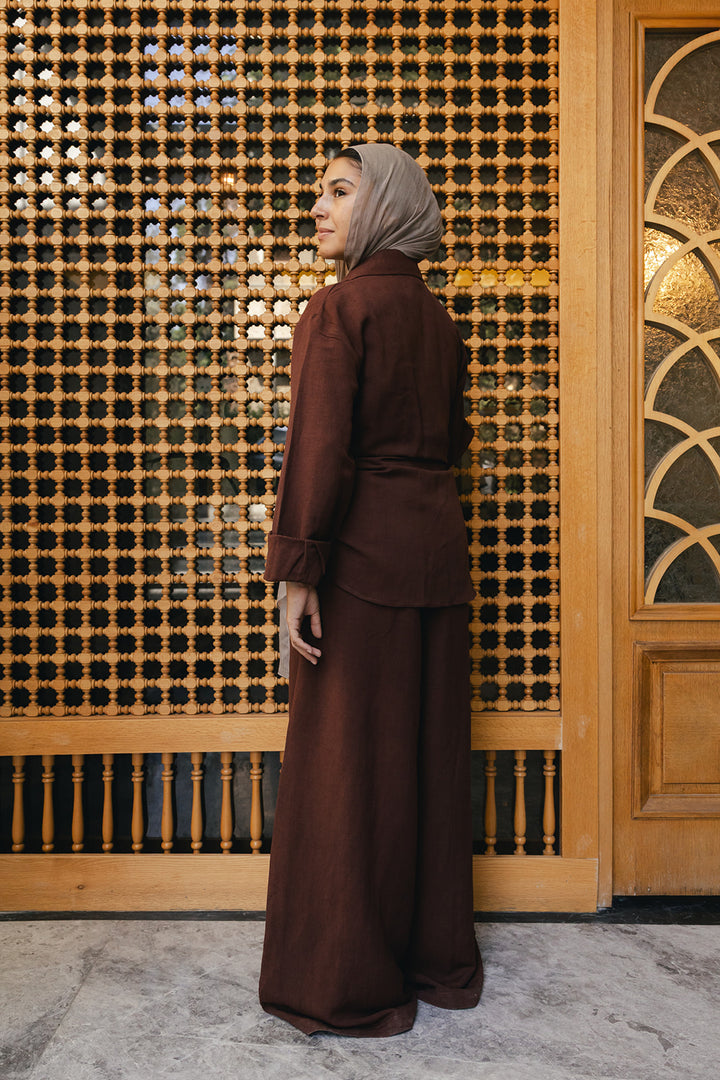 Duo linen set in burnt-brown