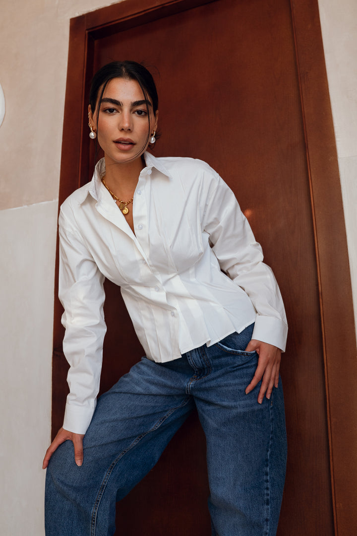 Popline flare shirt in white