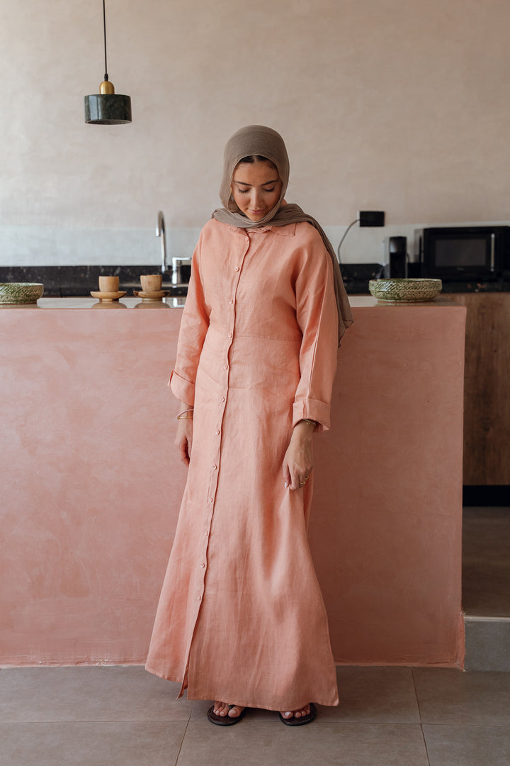 Pastel breeze linen dress in peach