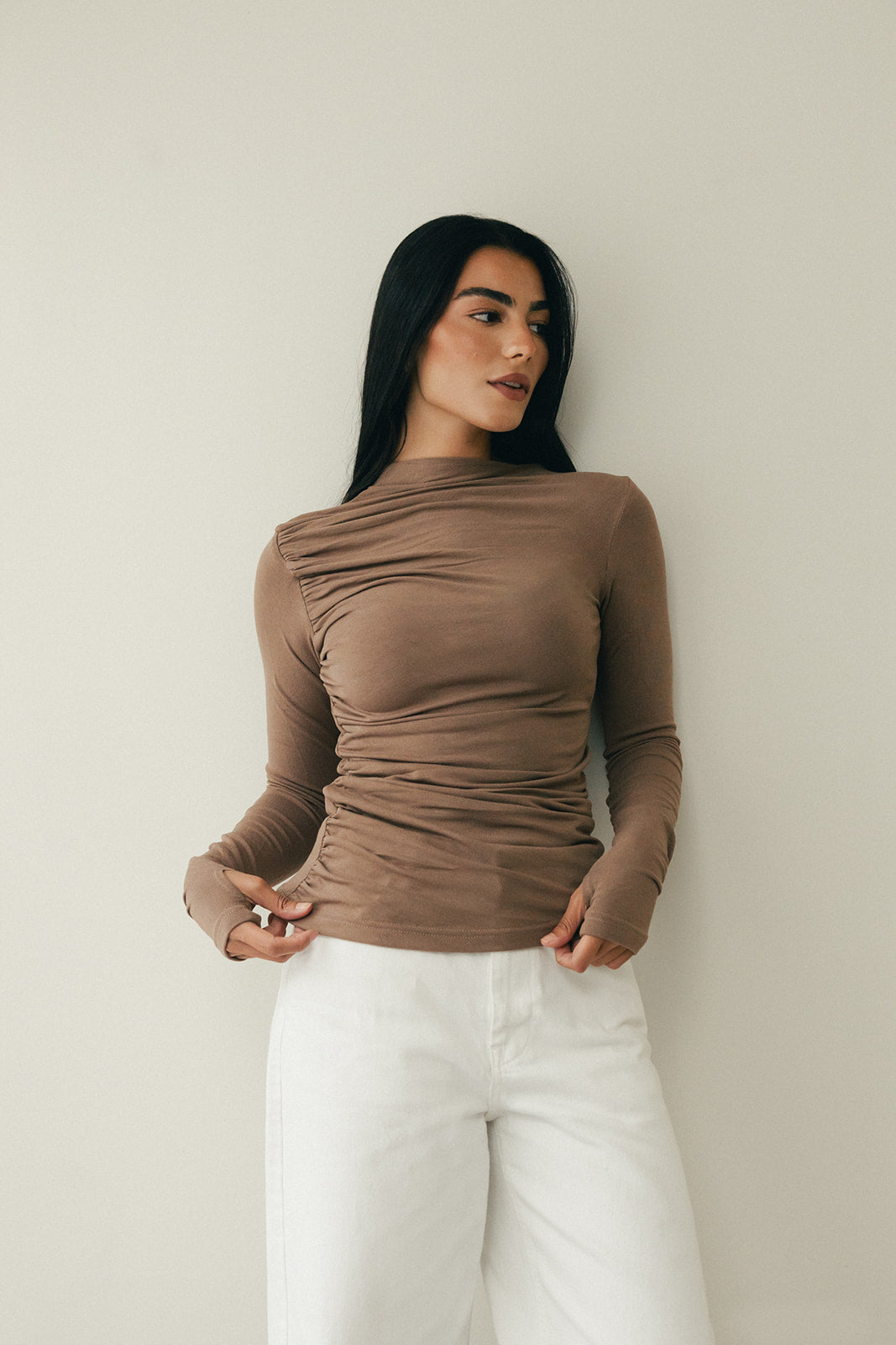 Draped top in nude