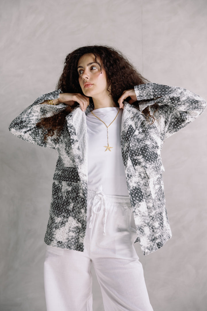 Tie-dye washed denim jacket in black