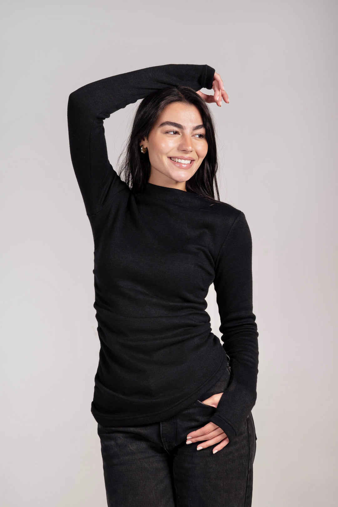 The Draped Soft Knit Top In Black