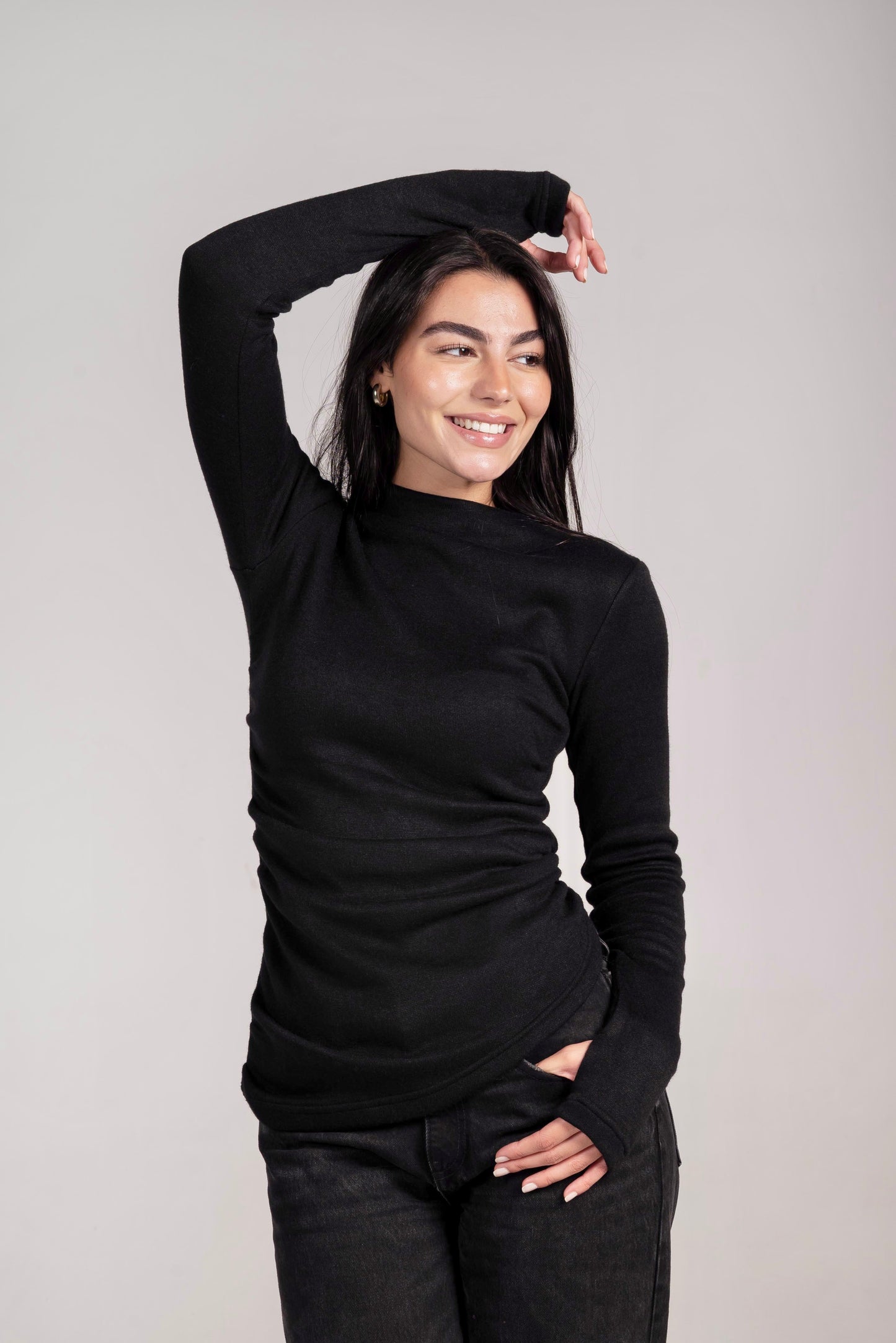 The Draped Soft Knit Top In Black