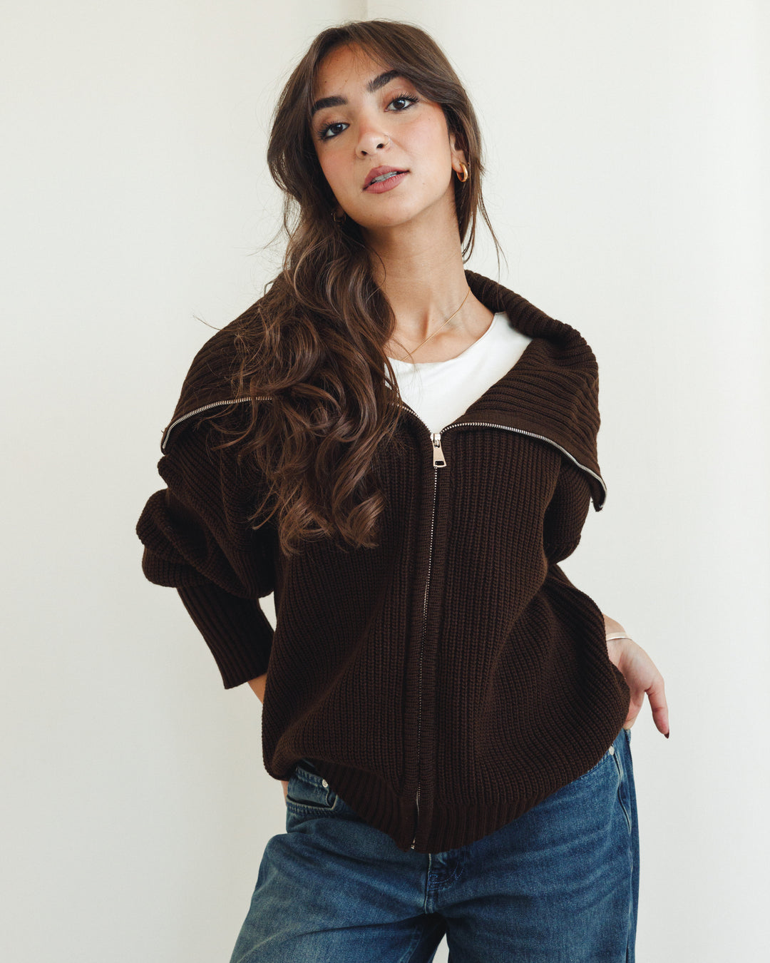 Chunky Knitted Jumper In Brown
