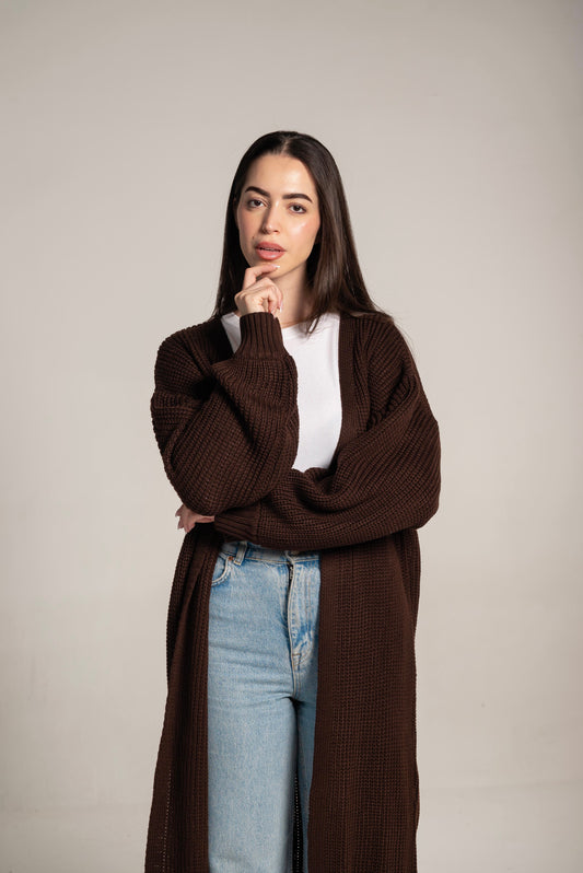 The Cozy Long Knit Cardigan in Brown