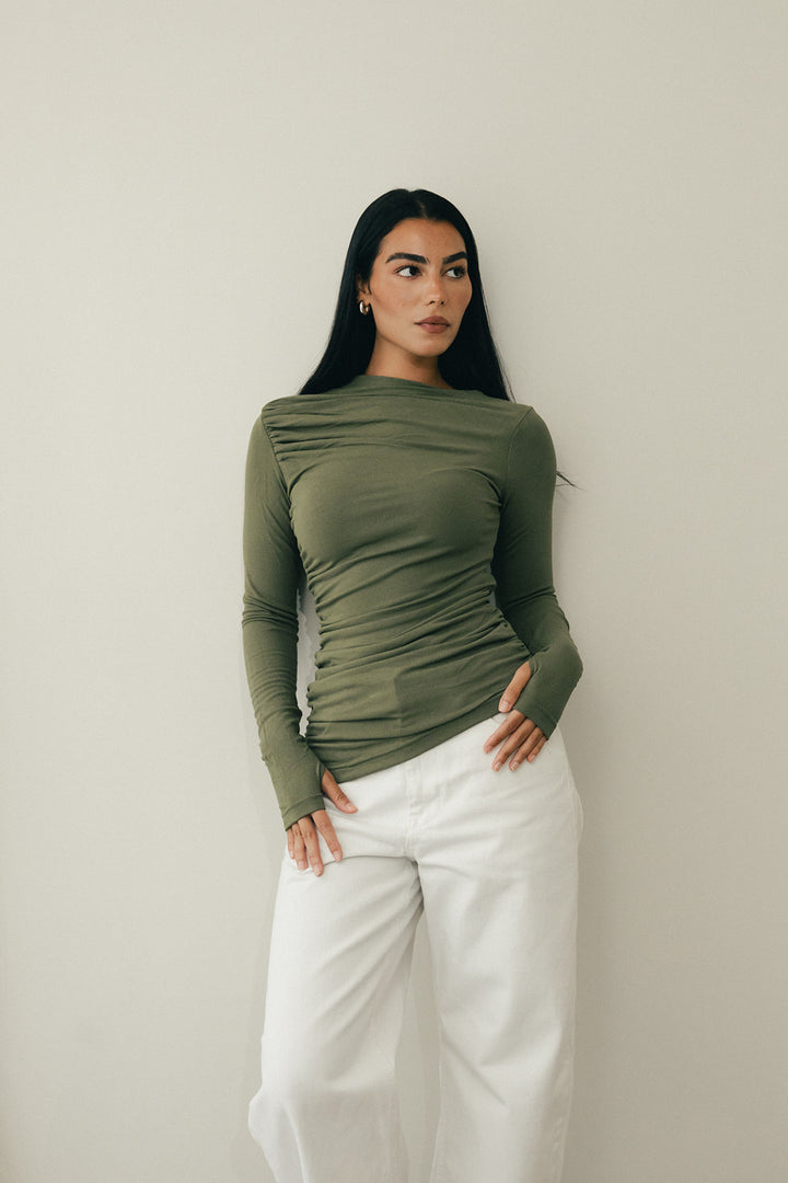 Draped top in olive