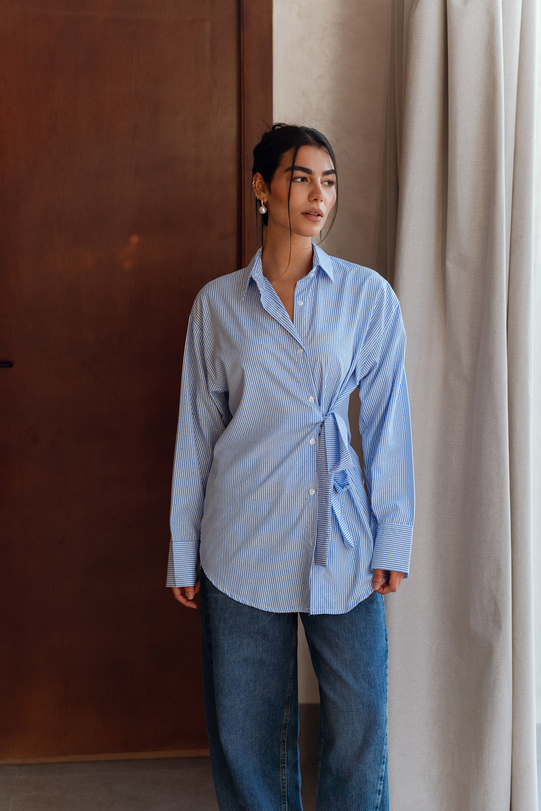 Crystal Tie Striped Shirt