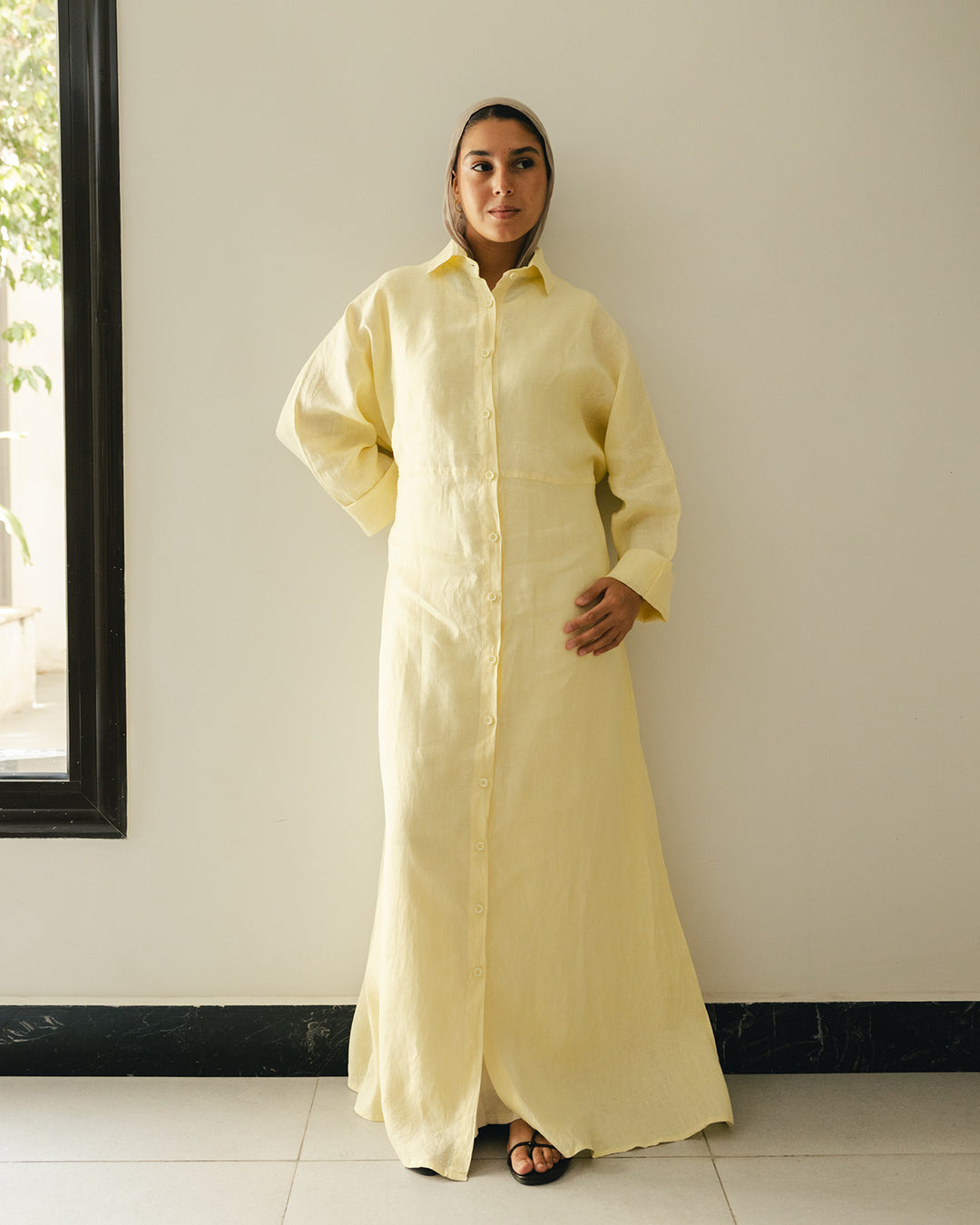 Pastel breeze linen dress in butter-yellow