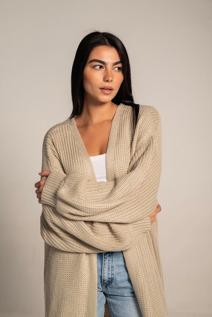 The Cozy Long Knit Cardigan In Beige