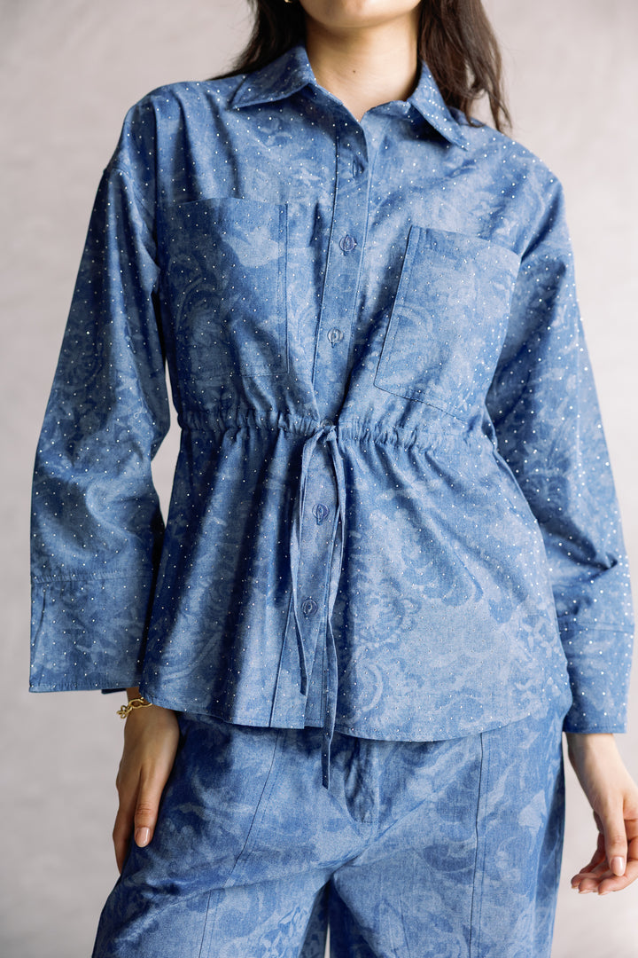 Studded denim set in blue