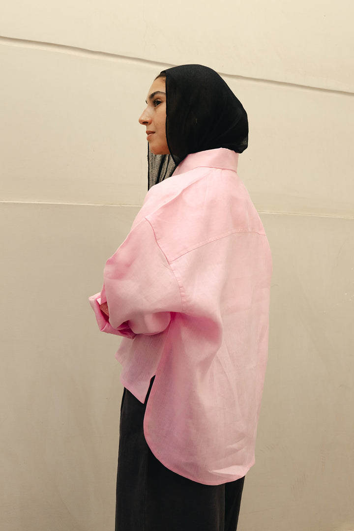 Hi-low hem linen shirt in pink