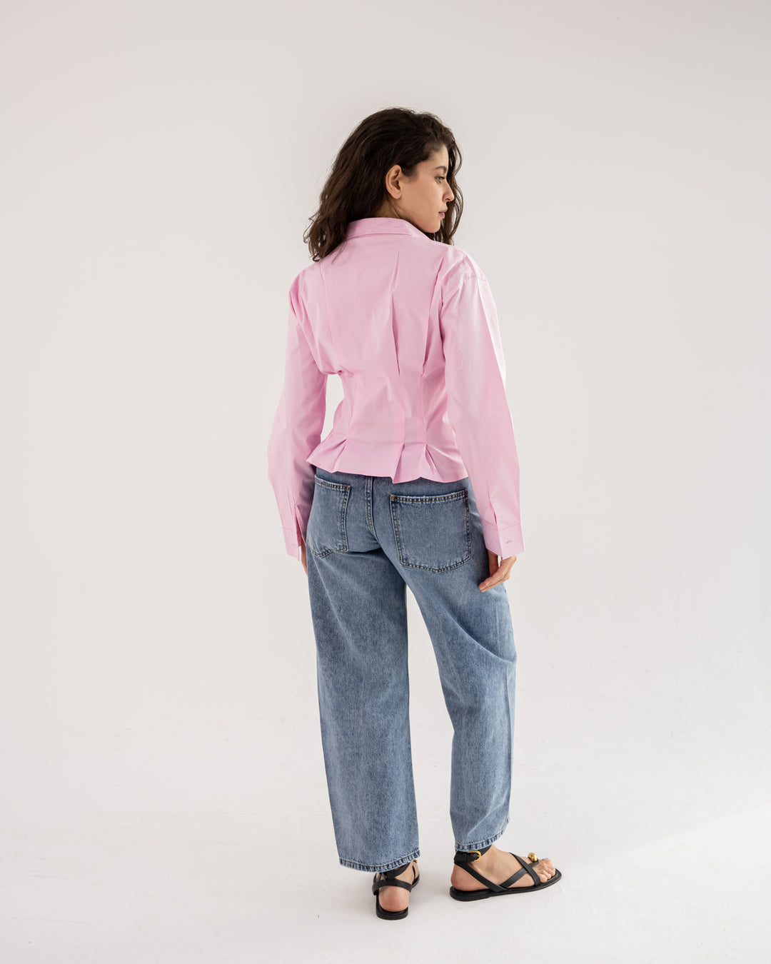 Popline flare shirt in pink