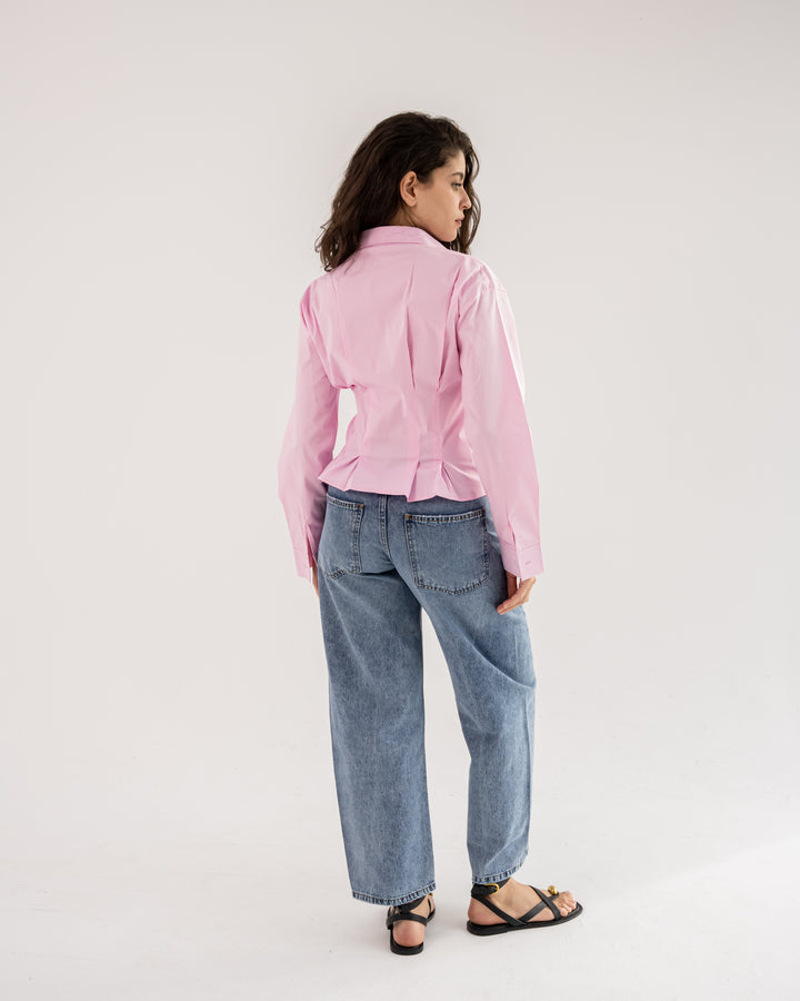 Popline flare shirt in pink