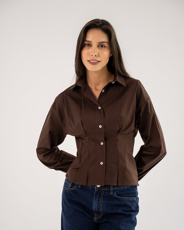 Popline flare shirt in brown