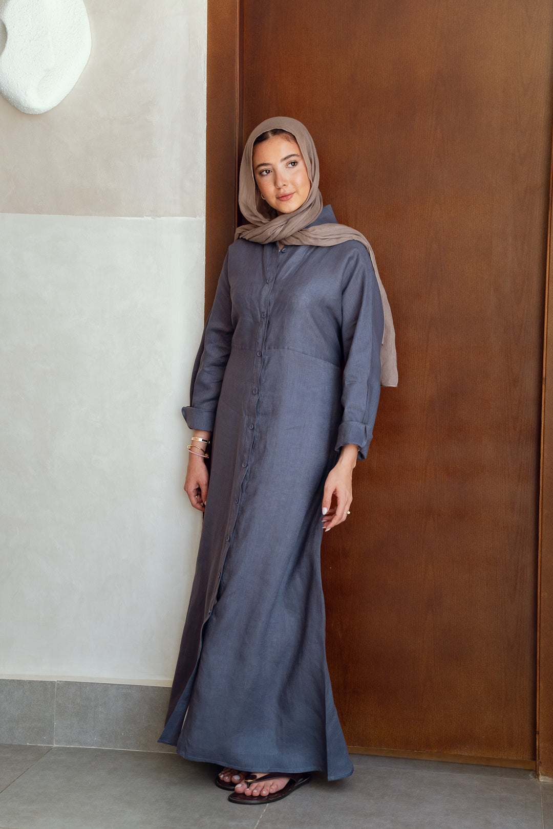 Pastel breeze linen dress in blue denim