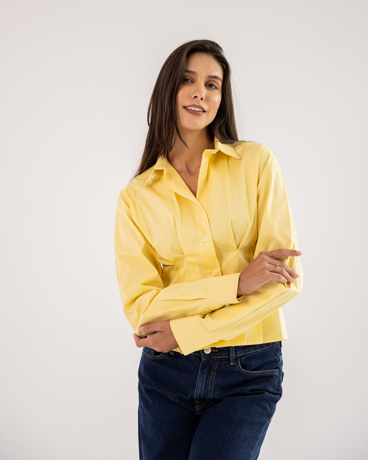 Popline flare shirt in yellow