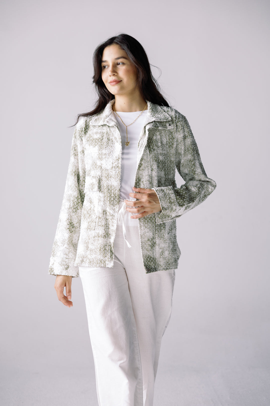 Tie-dye washed denim jacket in olive