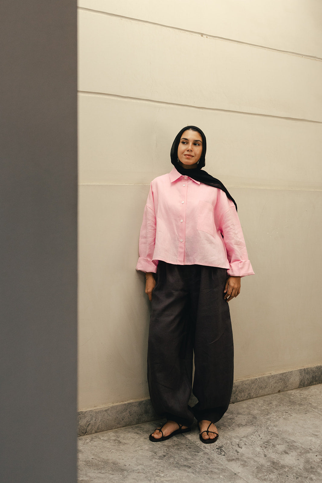Hi-low hem linen shirt in pink