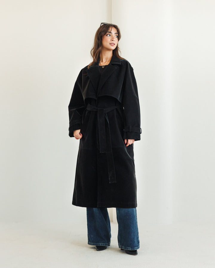 The Luxe Trench Coat in Black-Matte