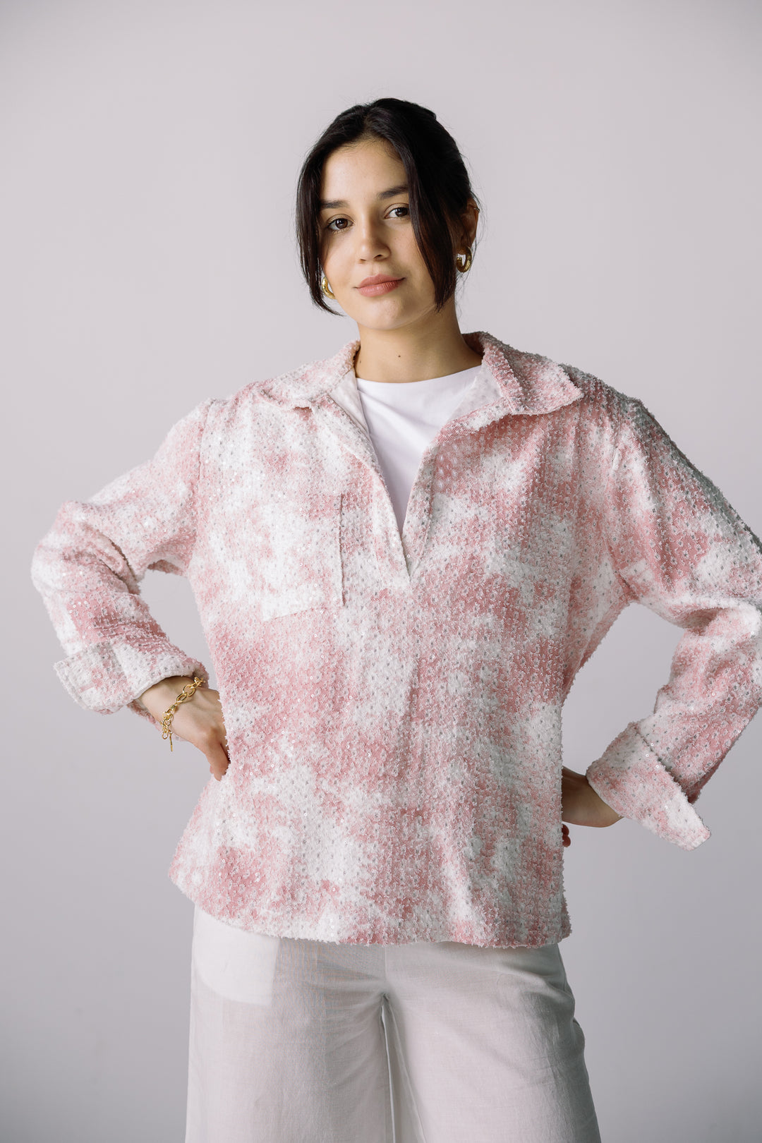 Denim over shirt in pink