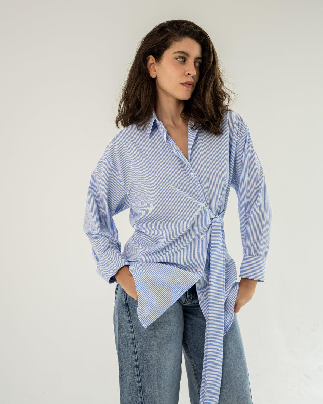 Crystal Tie Striped Shirt