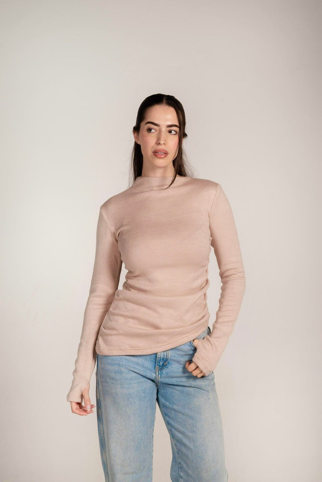 The Draped Soft Knit Top in Beige