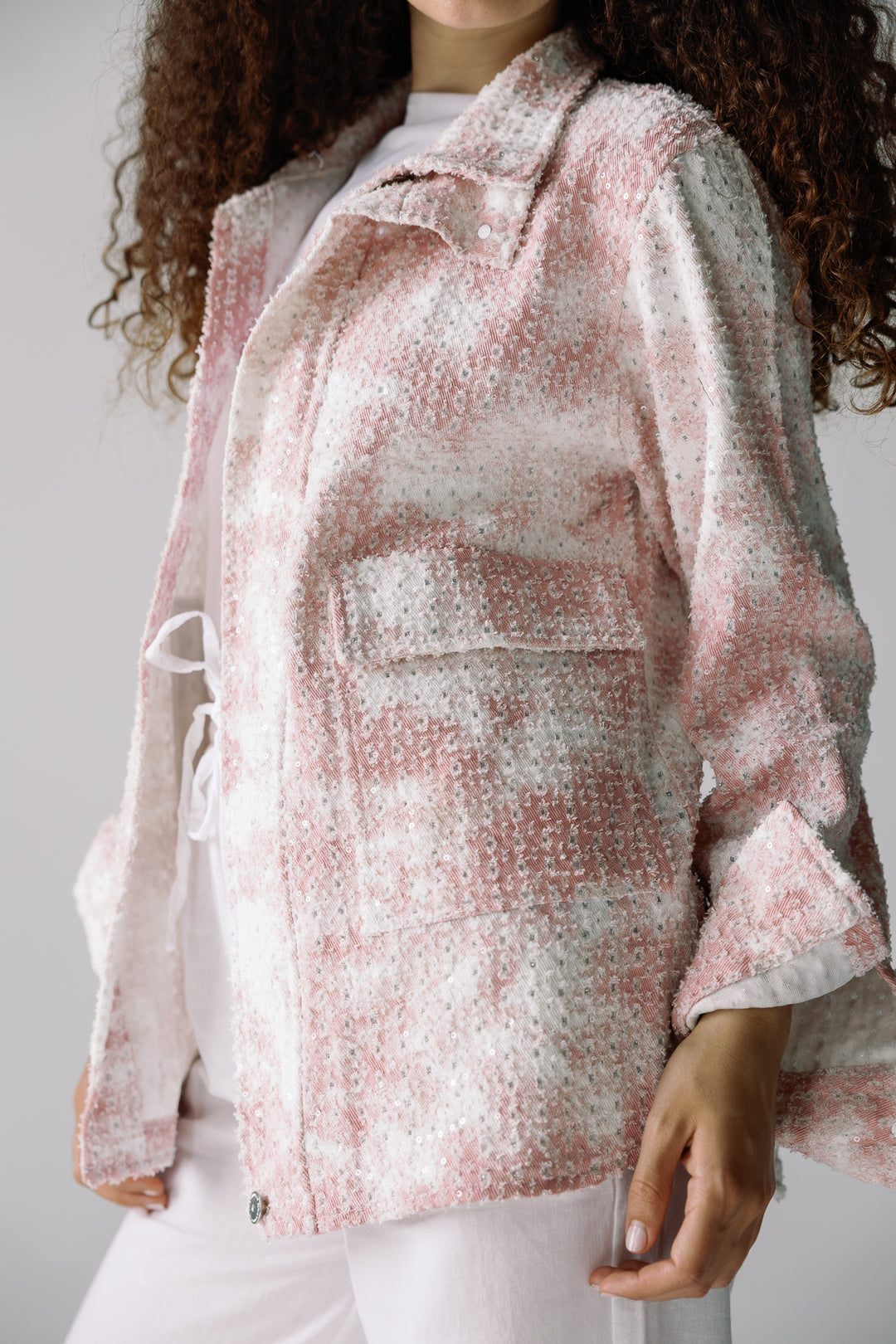 Tie-dye washed denim jacket in pink
