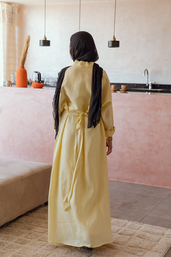 Pastel breeze linen dress in butter-yellow