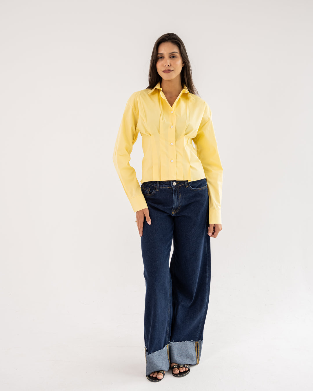 Popline flare shirt in yellow